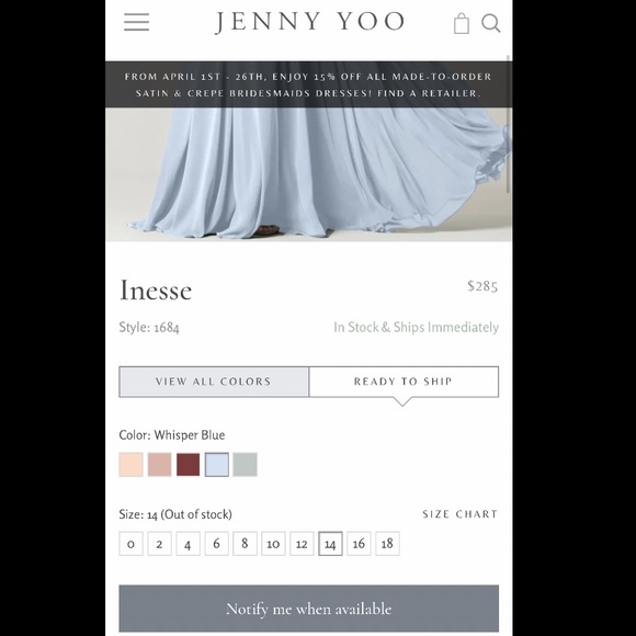 Jenny Yoo - Floor Length formal chiffon dress, prom, gown - Size 14 - light blue - Picture 16 of 16